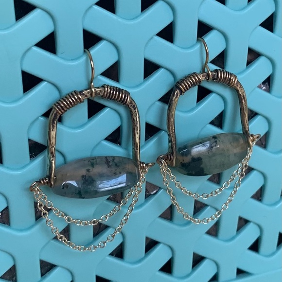 Earrings with moss agate beads - Picture 2 of 4